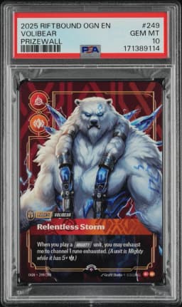 2025 #249 Volibear - Relentless Storm PSA 10 Riftbound: League of Legends Ogn-Origins Plated Legends