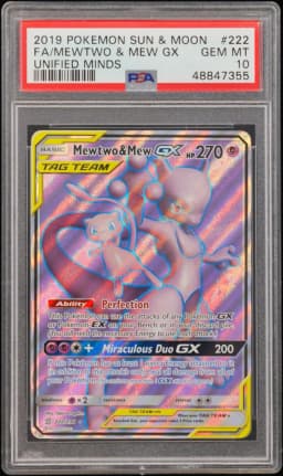 2019 #222 Full Art/Mewtwo & Mew GX PSA 10 Sun & Moon Unified Minds