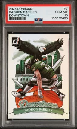 2025 #7 Saquon Barkley PSA 10 Panini Donruss Downtown! Football