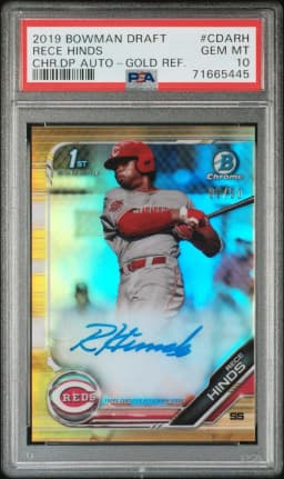 2019 #CDARH Rece Hinds PSA 10 Bowman Draft Chrome Draft Picks Autograph