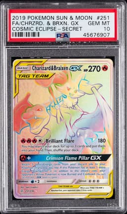 2019 #251 Full Art/Charizard & Braixen GX PSA 10 Sun & Moon Cosmic Eclipse Pokemon