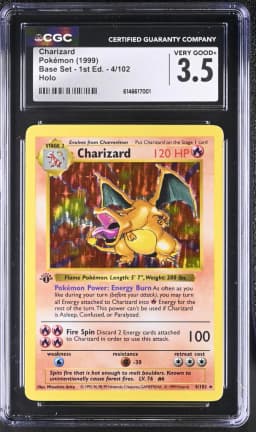 1999 #4 Charizard CGC 3.5 Base Set - 1st Edition - English