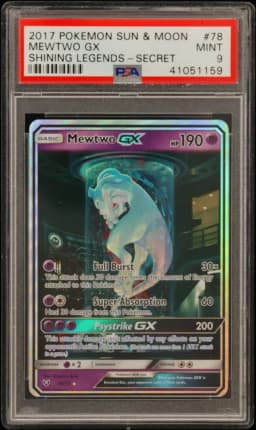 2017 #78 Mewtwo GX PSA 9 Sun & Moon Shining Legends