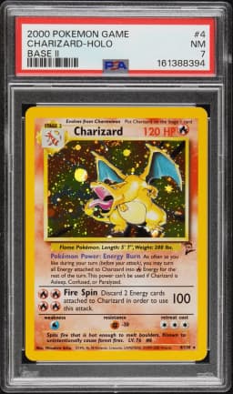 2000 #4 CHARIZARD-HOLO PSA 7 Game Base II