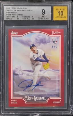 2025 #100B Roki Sasaki BGS 9 Topps X Bob Ross The Joy of Baseball Autographs Bright Red