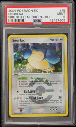 2004 #15 Snorlax-Reverse Foil PSA 9 EX Fire Red & Leaf Green