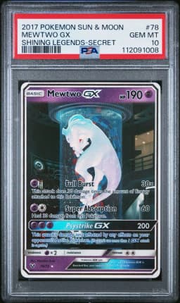 2017 #78 Mewtwo GX PSA 10 Sun & Moon Shining Legends Pokemon