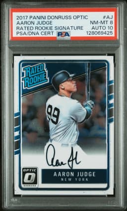 2017 #AJ Aaron Judge PSA 8 Panini Donruss Optic Rated Rookie Signatures