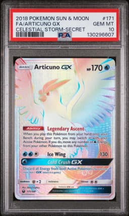 2018 #171 Full Art/Articuno GX PSA 10 Sun & Moon Celestial Storm