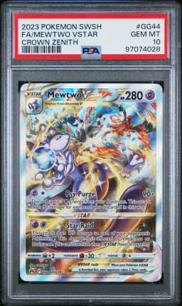 2023 #GG44 Full Art/Mewtwo Vstar PSA 10 Sword and Shield Crown Zenith