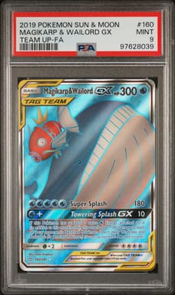 2019 #160 Full Art/Magikarp & Wailord GX PSA 9 Sun & Moon Team Up