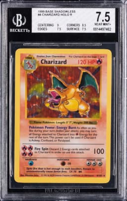 1999 #4 Charizard-Holo Shadowless BGS 7.5 Game Pokemon