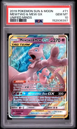 2019 #71 Mewtwo & Mew GX PSA 10 Sun & Moon Unified Minds