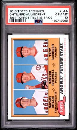 2018 #LAA Parker Bridwell/Shohei Ohtani/Troy Scribner PSA 10 Topps Archives 1981 Topps Future Stars Trios