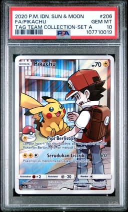 2020 #206 Full Art/Pikachu PSA 10 Indonesian Sun & Moon Tag Team Collection
