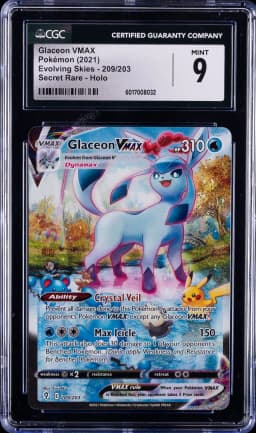 2021 #209 Full Art/Glaceon Vmax CGC 9 Sword & Shield Evolving Skies Pokemon