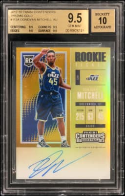 2017 #113A Donovan Mitchell AU BGS 9.5 Panini Contenders Prizms Gold