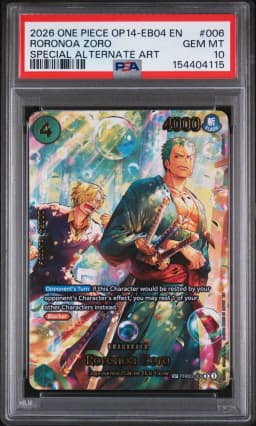 2026 #006 Roronoa Zoro PSA 10 One Piece OP14-EB04-the Azure Sea's Seven