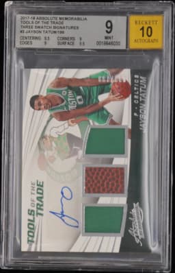 2017 #3 Jayson Tatum/199 BGS 9 Absolute Memorabilia Tools of the Trade Three Swatch Signatures