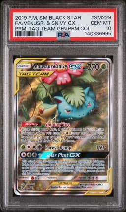 2019 #SM229 Full Art/Venusaur & Snivy GX PSA 10 SM Black Star Promo