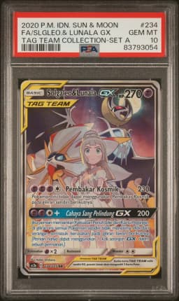 2020 #234 Full Art/Solgaleo & Lunala GX PSA 10 Indonesian Sun & Moon Tag Team Collection