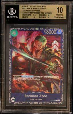 2022 #ST12008 Roronoa Zoro C/(Treasure Cup 2024 August/September Top 64 Prize) BGS 10 One Piece Card Game Promos