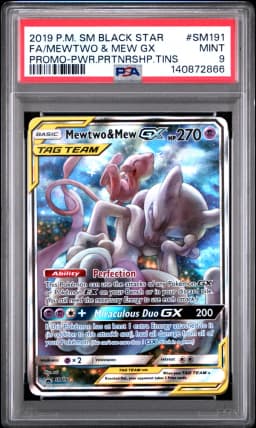 2019 #SM191 Full Art/Mewtwo & Mew GX PSA 9 SM Black Star Promo