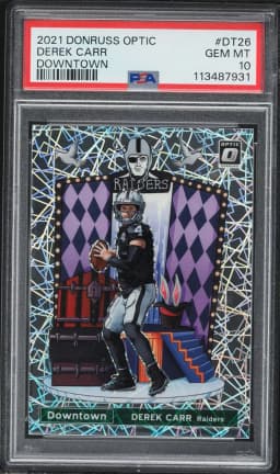 2021 #DT26 Derek Carr PSA 10 Panini Donruss Optic Downtown Football