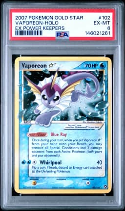 2007 #102 Vaporeon-Holo Gold Star PSA 6 EX Power Keepers