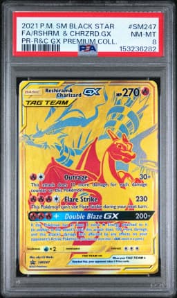 2021 #SM247 Full Art/Reshiram & Charizard GX PSA 8 SM Black Star Promo