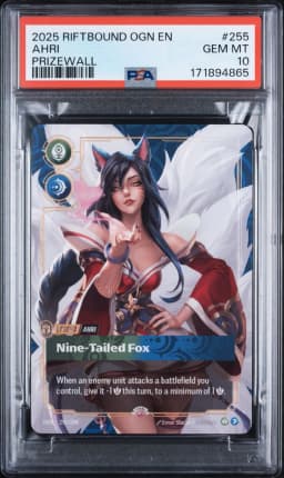 2025 #255 Ahri - Nine-Tailed Fox PSA 10 Riftbound: League of Legends Ogn-Origins Plated Legends