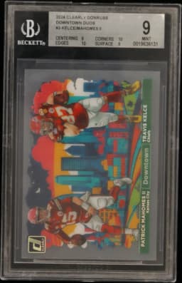 2024 #3 Travis Kelce/Patrick Mahomes II BGS 9 Clearly Donruss Downtown Duos
