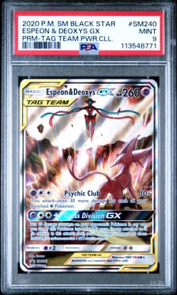 2020 #SM240 Espeon & Deoxys GX PSA 9 SM Black Star Promo
