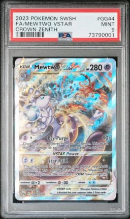 2023 #GG44 Full Art/Mewtwo Vstar PSA 9 Sword and Shield Crown Zenith