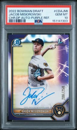 2022 #CDAJMI Jacob Misiorowski PSA 10 Bowman Draft Chrome Draft Pick Autographs
