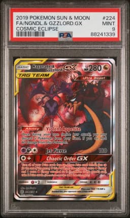 2019 #224 Full Art/Naganadel & Guzzlord GX PSA 9 Sun & Moon Cosmic Eclipse Pokemon