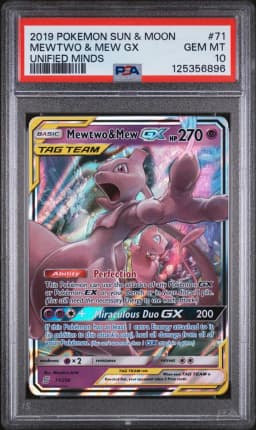 2019 #71 Mewtwo & Mew GX PSA 10 Sun & Moon Unified Minds