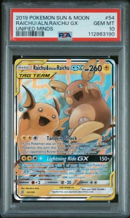 2019 #54 Raichu & Alolan Raichu GX PSA 10 Sun & Moon Unified Minds Pokemon