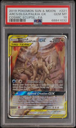 2019 #221 Full Art/Arceus & Dialga & Palkia GX PSA 10 Sun & Moon Cosmic Eclipse
