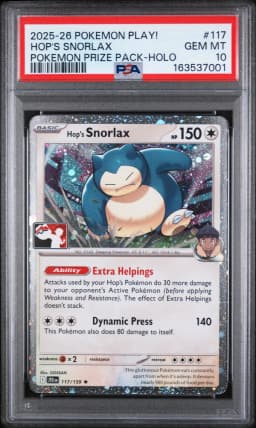 2026 #117 Hop's Snorlax PSA 10 Play! Pokemon Prize Pack: Series 8