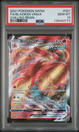 2021 #021 Full Art/Blaziken Vmax PSA 10 Sword & Shield Chilling Reign