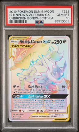 2019 #222 Full Art/Greninja & Zoroark GX PSA 10 Sun & Moon Unbroken Bonds