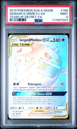 2019 #186 Full Art/Gengar & Mimikyu GX PSA 9 Sun & Moon Team Up