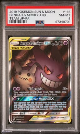 2019 #165 Full Art/Gengar & Mimikyu GX PSA 8 Sun & Moon Team Up Pokemon