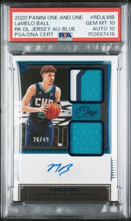 2020 #RDJLMB LaMelo Ball PSA 10 Panini One and One Rookie Dual Jersey Autographs