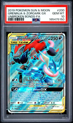 2019 #200 Full Art/Greninja & Zoroark GX PSA 10 Sun & Moon Unbroken Bonds