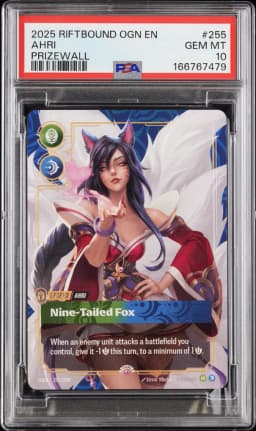 2025 #255 Ahri - Nine-Tailed Fox PSA 10 Riftbound: League of Legends Ogn-Origins Plated Legends