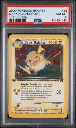 2000 #83 Dark Raichu-Holo 1st Edition PSA 8 Rocket