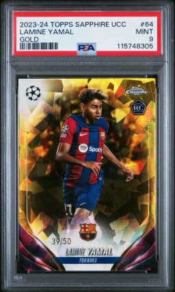 2023 #64 Lamine Yamal PSA 9 Topps Chrome Sapphire Edition UEFA Club Competitions