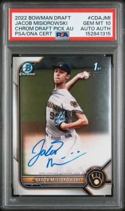 2022 #CDAJMI Jacob Misiorowski PSA 10 Bowman Draft Chrome Draft Pick Autographs